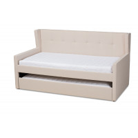 Baxton Studio CF9018-Beige-Daybed Giorgia Modern and Contemporary Beige Fabric Upholstered Twin Size Daybed with Trundle